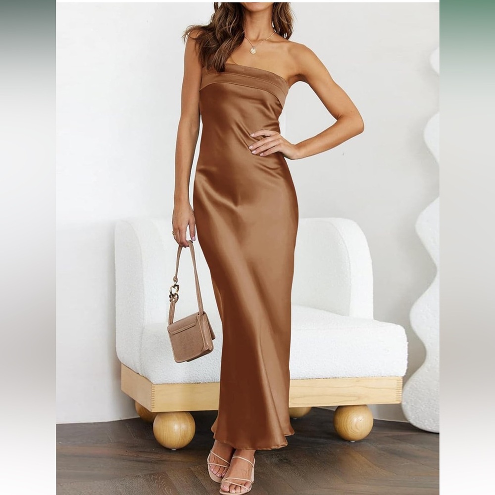 Elegant Brown Satin Dress